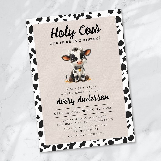 Invitation Baby shower de la Vache Sainte