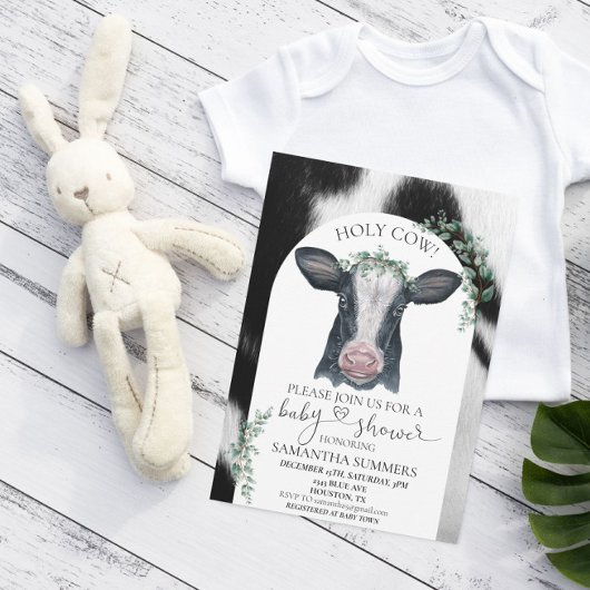 Invitation Baby shower de la vache Sainte Spots Eucalyptus