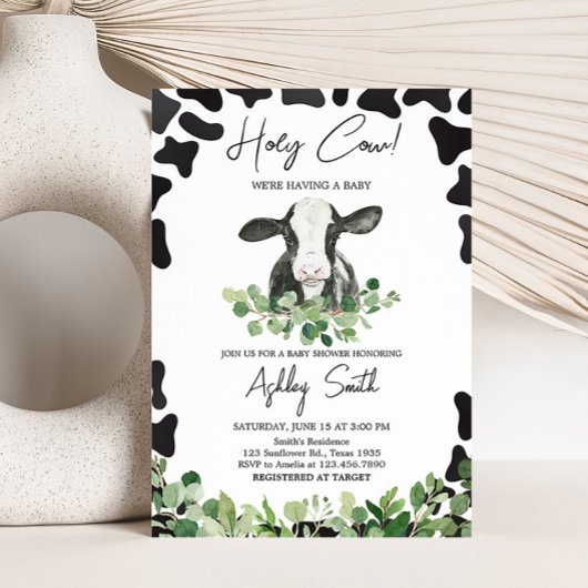 Invitation Baby shower de la vache verte