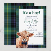 Invitation Baby shower de la vache verte plaid (Devant / Derrière)