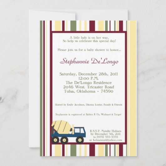 Invitation Baby shower de la zone de construction (Devant)