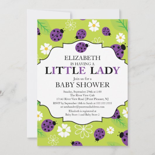 Invitation Baby shower de Ladybug de la petite dame violette  (Devant)