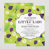 Invitation Baby shower de Ladybug de la petite dame violette  (Devant / Derrière)
