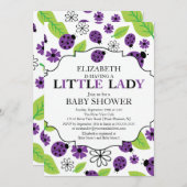 Invitation Baby shower de Ladybug violet de la petite dame mo (Devant / Derrière)