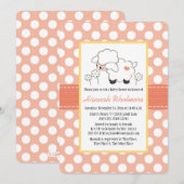 Invitation Baby shower de l'agneau à points Polka de corail (Devant / Derrière)