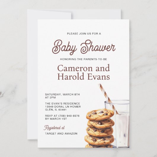 Invitation Baby shower de lait et de biscuits (Devant)