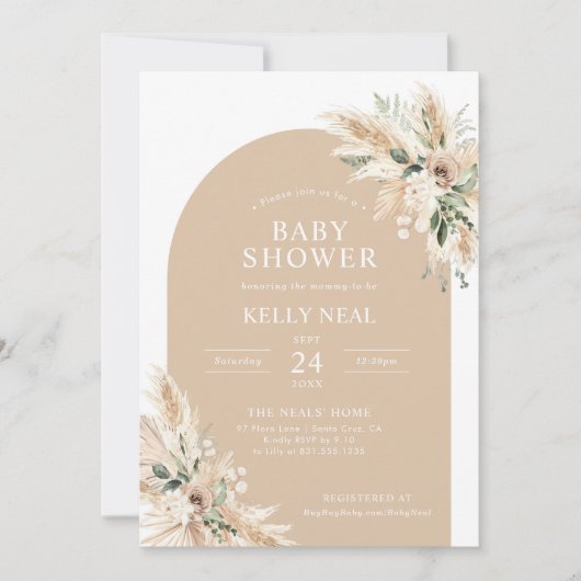 Invitation Baby shower de laiton Biege Pampas (Devant)