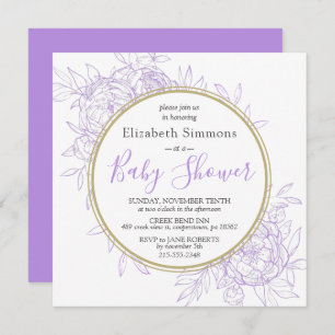 Invitation Baby shower de laiton violet de pivoine Floral