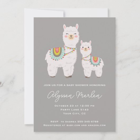 Invitation baby shower de lama boho (Devant)