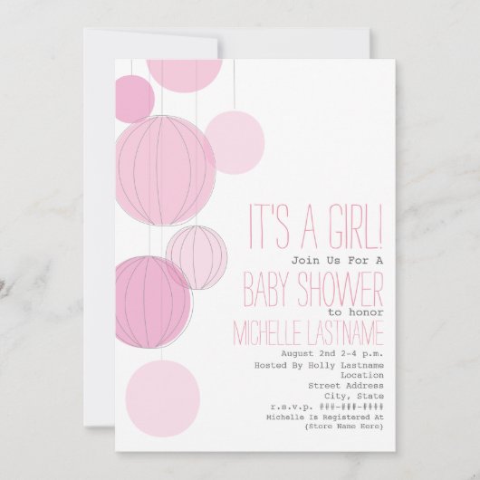 Invitation Baby shower de lanternes roses (Devant)