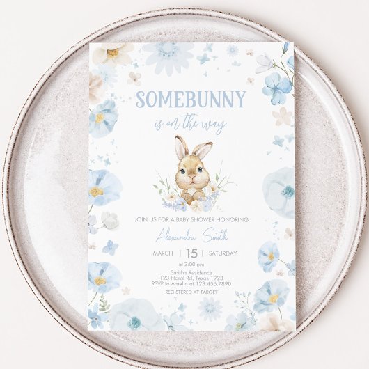 Invitation Baby shower de lapin bleu
