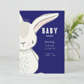Invitation Baby shower de lapin couleur marine (Debout devant)