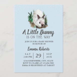 Invitation Baby shower de lapin Cute Bunny Mint Bleu