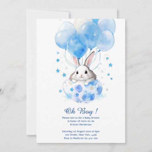 Invitation Baby shower de lapin d'aquarelle (Devant)