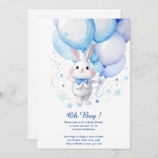 Invitation Baby shower de lapin d'aquarelle (Devant / Derrière)