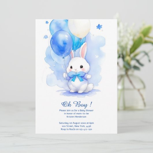 Invitation Baby shower de lapin d'aquarelle (Debout devant)