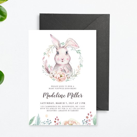 Invitation Baby shower de lapin d'aquarelle douce