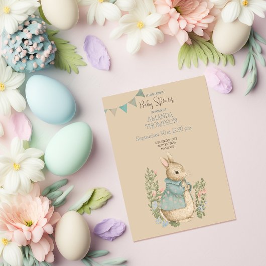 Invitation Baby shower de lapin de printemps chic Shabby