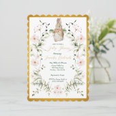 Invitation Baby shower de lapin doré Floral (Debout devant)