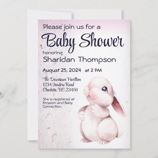Invitation Baby shower de lapin doux (Devant)