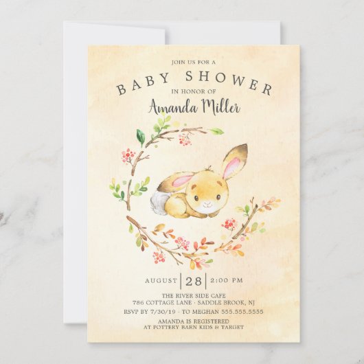 Invitation Baby shower de lapin doux (Devant)