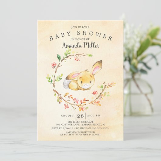 Invitation Baby shower de lapin doux (Debout devant)