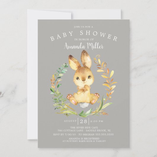 Invitation Baby shower de lapin doux (Devant)