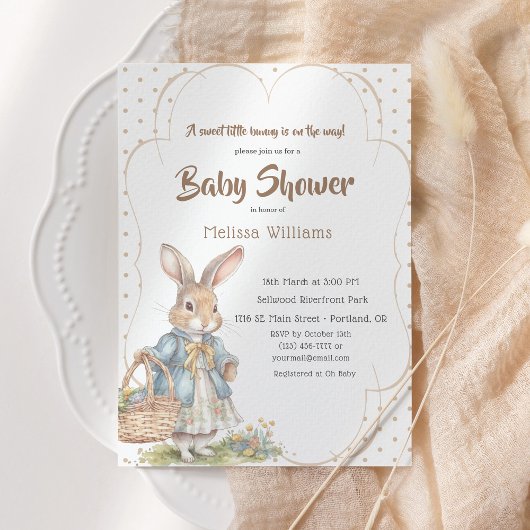Invitation Baby shower de lapin doux pour une fille sur le ch