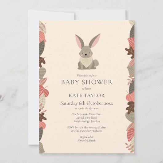 Invitation Baby shower de lapin en bois mignon (Devant)