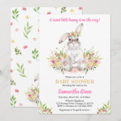 Invitation Baby shower de lapin floral (Devant / Derrière)