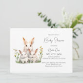 Invitation Baby shower de lapin forestier neutre pour les fem (Debout devant)