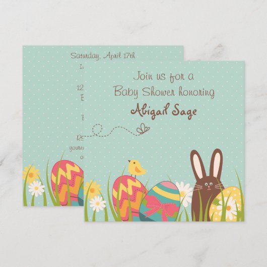Invitation Baby shower de lapin mignon et oeufs de (Devant / Derrière)