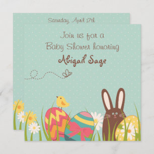 Invitation Baby shower de lapin mignon et oeufs de