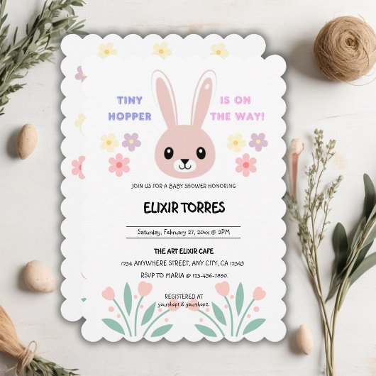 Invitation Baby shower de lapin minuscule à Hopper Floral