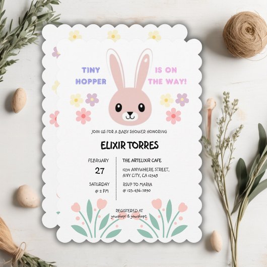 Invitation Baby shower de lapin minuscule à Hopper Floral