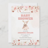 Invitation Baby shower de lapin rose (Devant)
