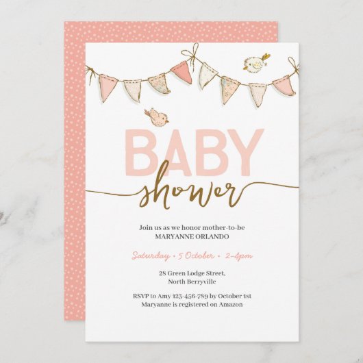 Invitation Baby shower de lapin rose fille (Devant / Derrière)