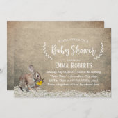 Invitation Baby shower de lapin rustique floral mou (Devant / Derrière)