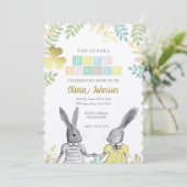 Invitation Baby shower de lapin rustique neutre pour les femm (Debout devant)