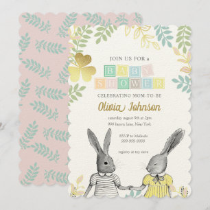 Invitation Baby shower de lapin rustique neutre pour les femm
