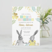 Invitation Baby shower de lapin rustique neutre pour les femm (Debout devant)