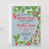 Invitation Baby shower de lapin sucré aux fraises (rouge et b (Devant)
