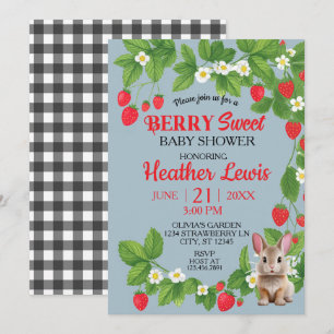 Invitation Baby shower de lapin sucré aux fraises (rouge et b