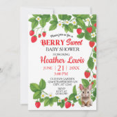 Invitation Baby shower de lapin sucré aux fraises (rouge et b (Devant)