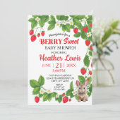 Invitation Baby shower de lapin sucré aux fraises (rouge et b (Debout devant)