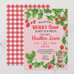 Invitation Baby shower de lapin sucré aux fraises (rouge et r