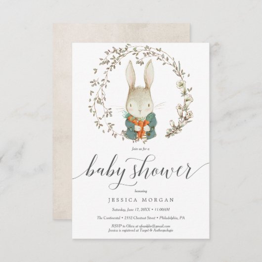Invitation Baby shower de lapin vintage (Devant / Derrière)