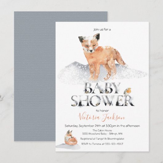 Invitation Baby shower de l'aquarelle de renard des bois d'hi (Devant / Derrière)