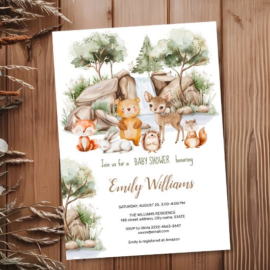 Invitation Baby shower de l'aquarelle des forêts