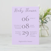 Invitation Baby shower de lavande minimaliste simple Monogram (Debout devant)
